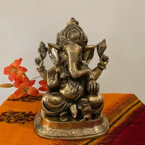 14 Inch Lord Ganesh Brass Idol - Ganpati Decorative Statue for Home Decor