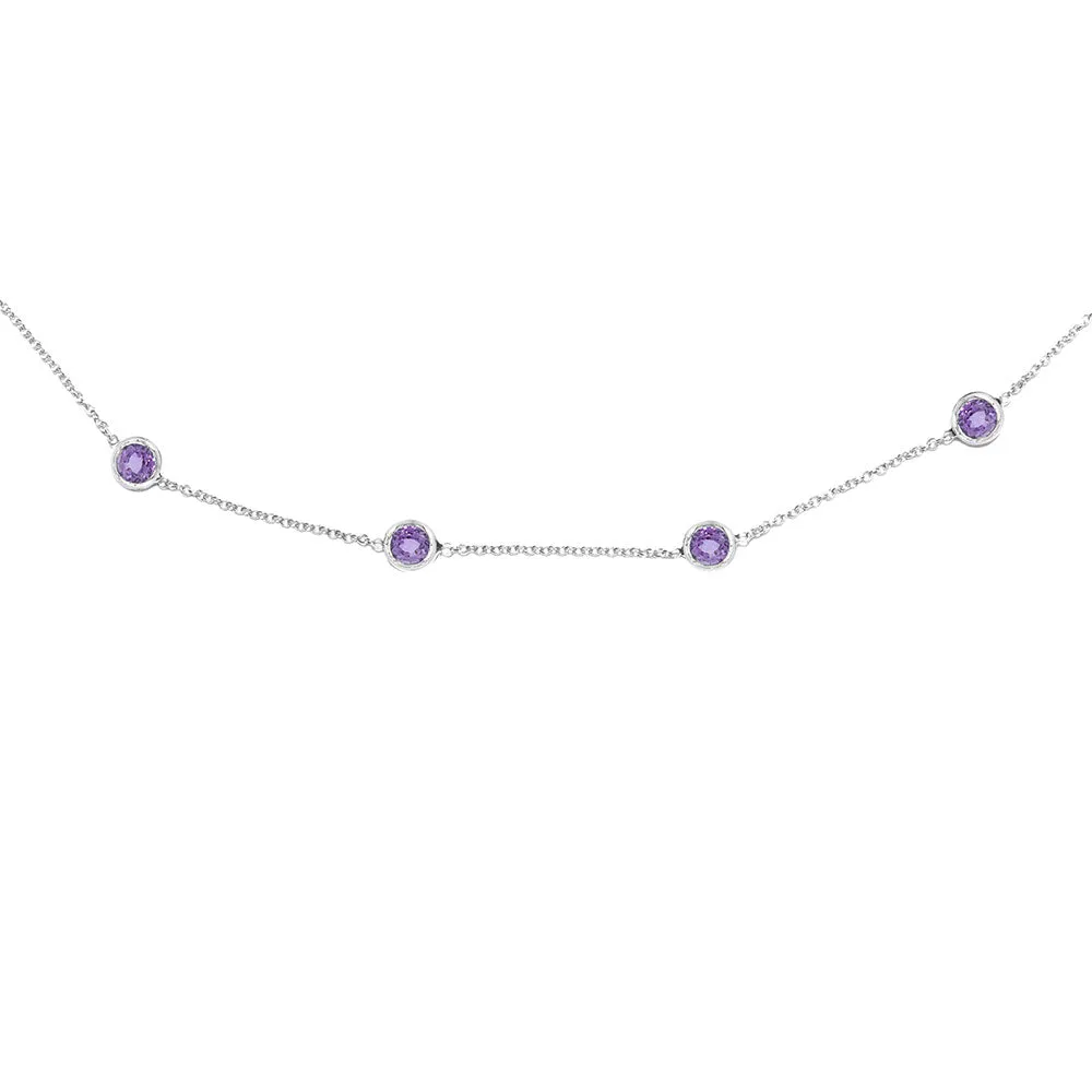 14 Karat White Gold Station Necklace with Purple and Pink Sapphires