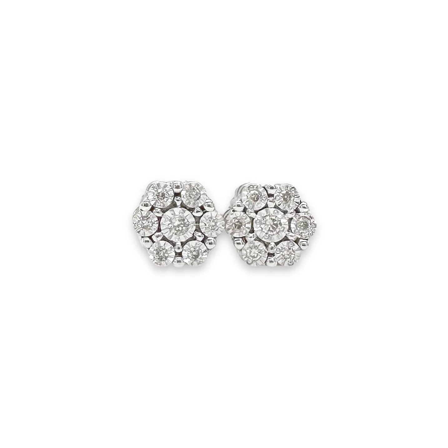 14K W Gold 0.05ctw I/SI2 Diamond Cluster Stud Earrings b