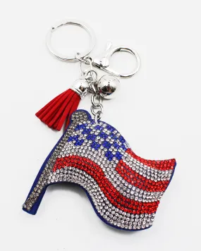 American Flag Rhinestone Key Chain Holder