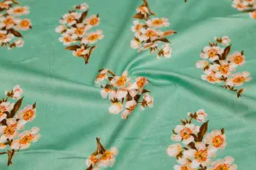 Aqua Green Printed Cotton Cambric Fabric