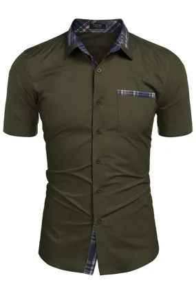 Army Green Short Sleeves Button Down Casual Men's Shirt