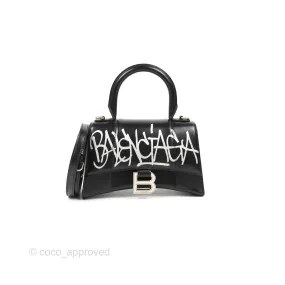 Balenciaga Small Hourglass Graffiti Top Handle Bag Black Calfskin