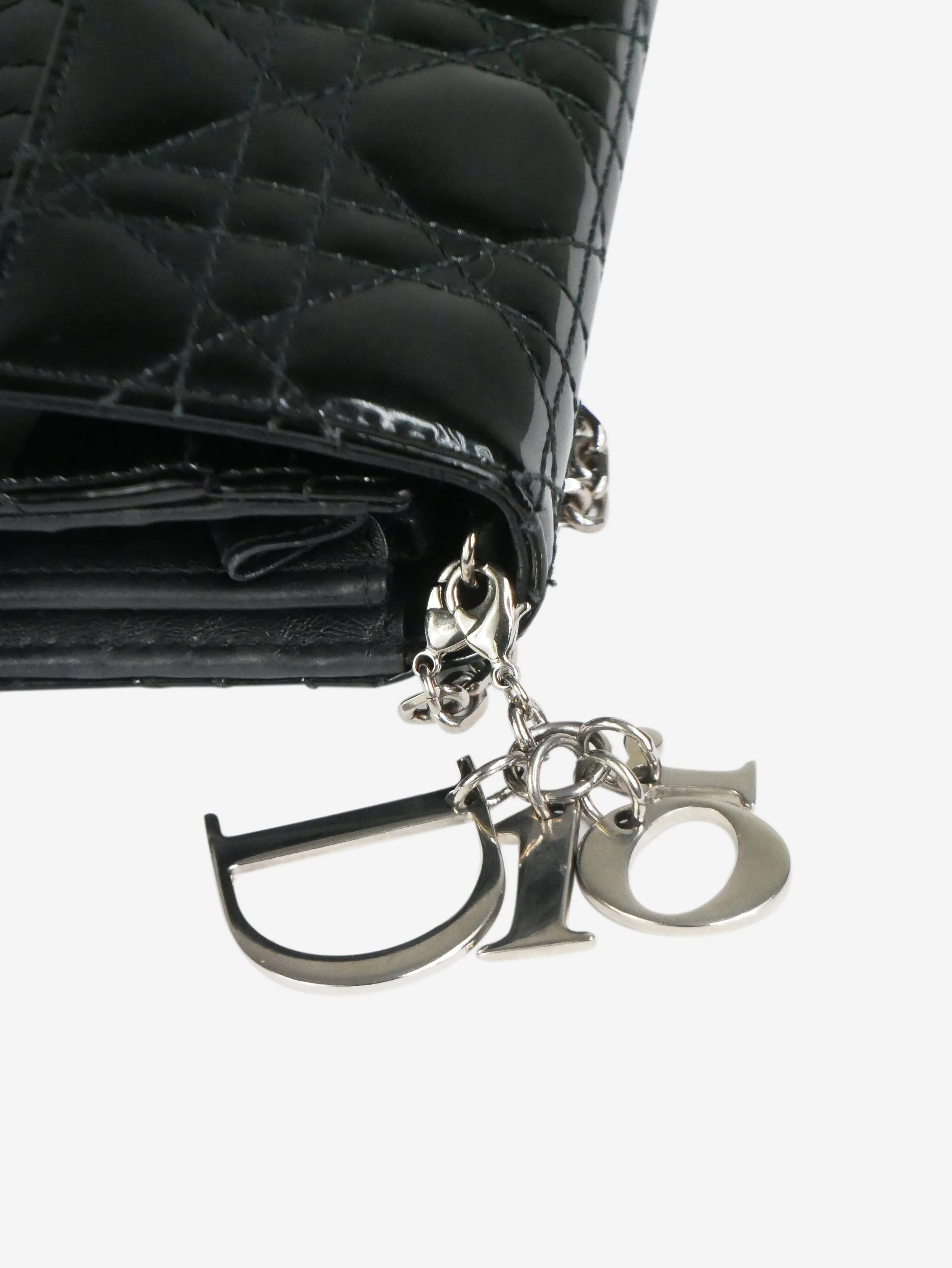 Black 2014 silver hardware patent Lady Dior Wallet On Chain