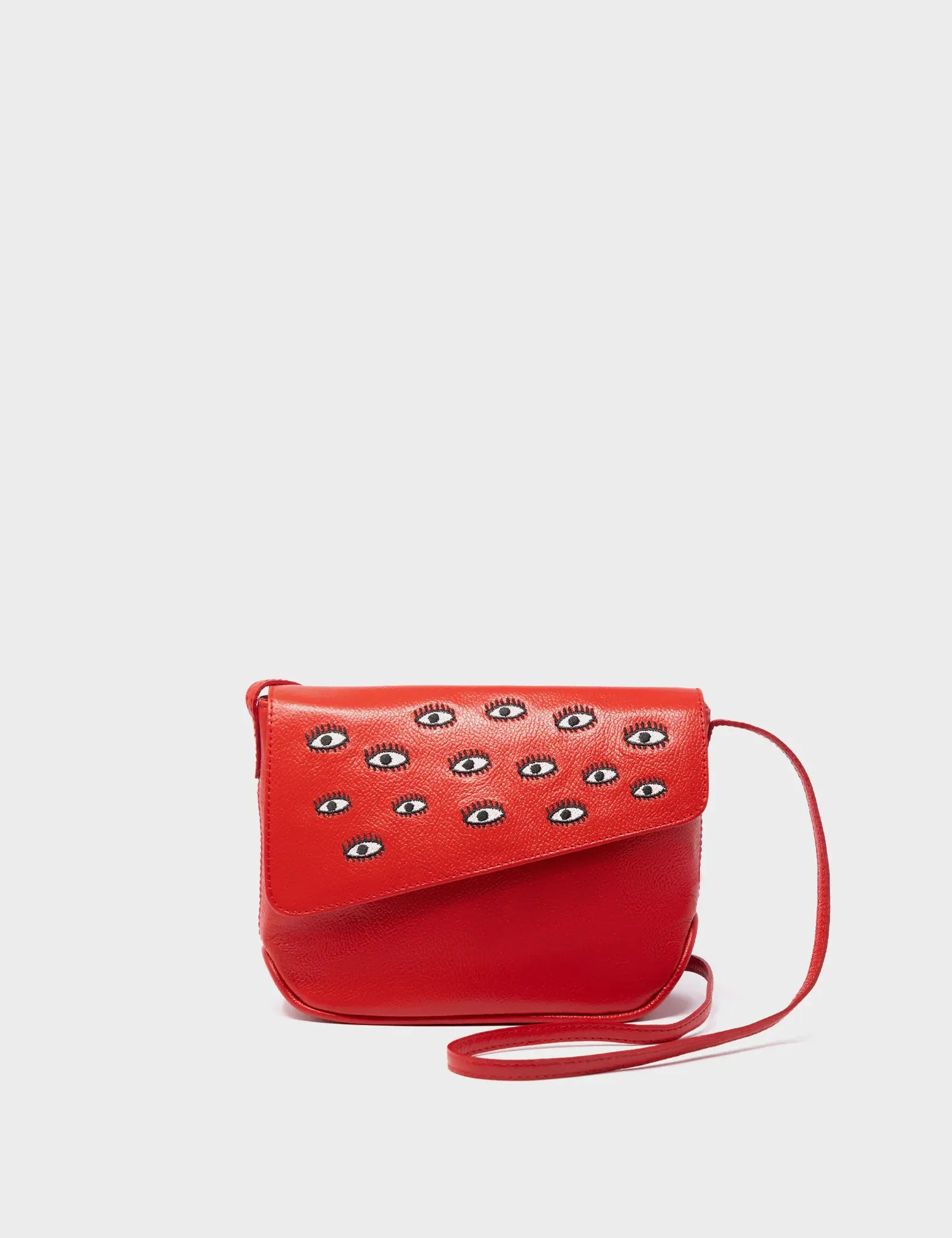 Bruno Mini Crossbody Red Leather Bag - All Over Eyes Embroidery