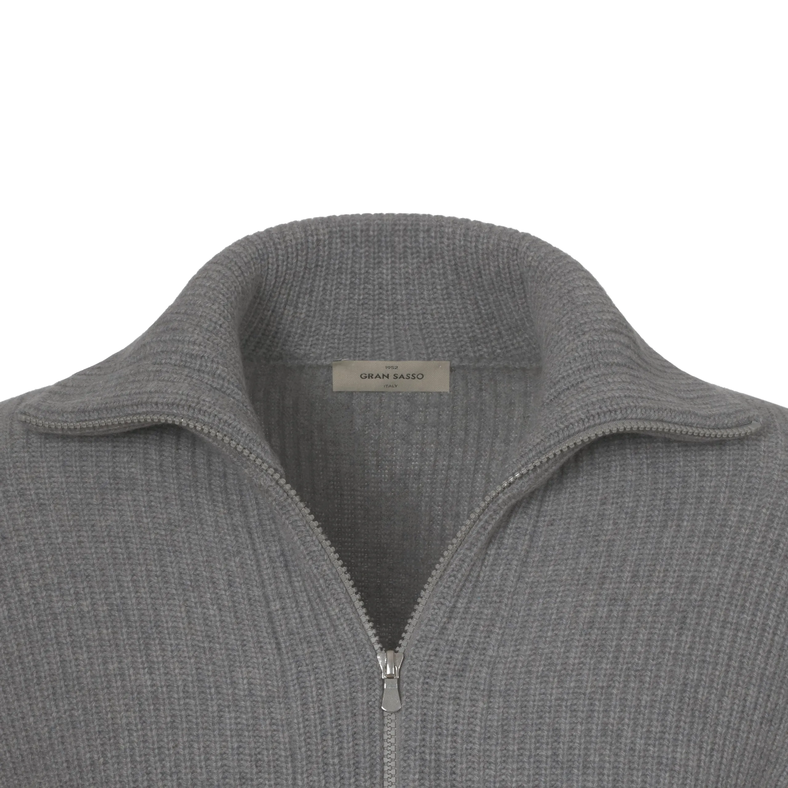 Cashmere-Wool Zip Cardigan in Grey Melange