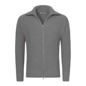 Cashmere-Wool Zip Cardigan in Grey Melange