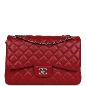 Chanel Jumbo Classic Double Flap Bag Red Caviar Silver Hardware