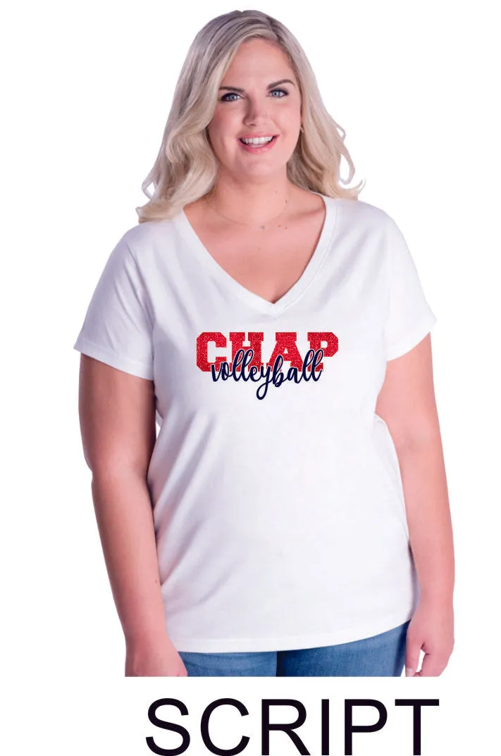 Chap Volleyball Curvy Ladies Tee in 4 Designs- Matte or Glitter