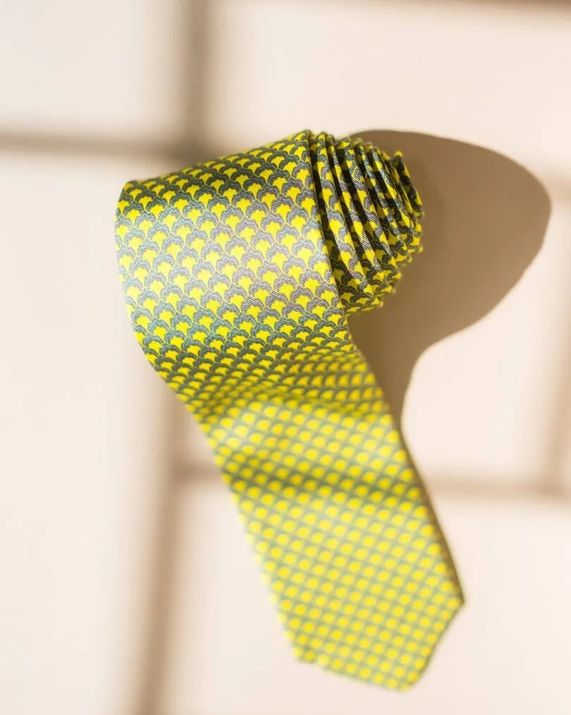 Chokore Grey & Lemon Green Silk Tie - Indian at Heart line