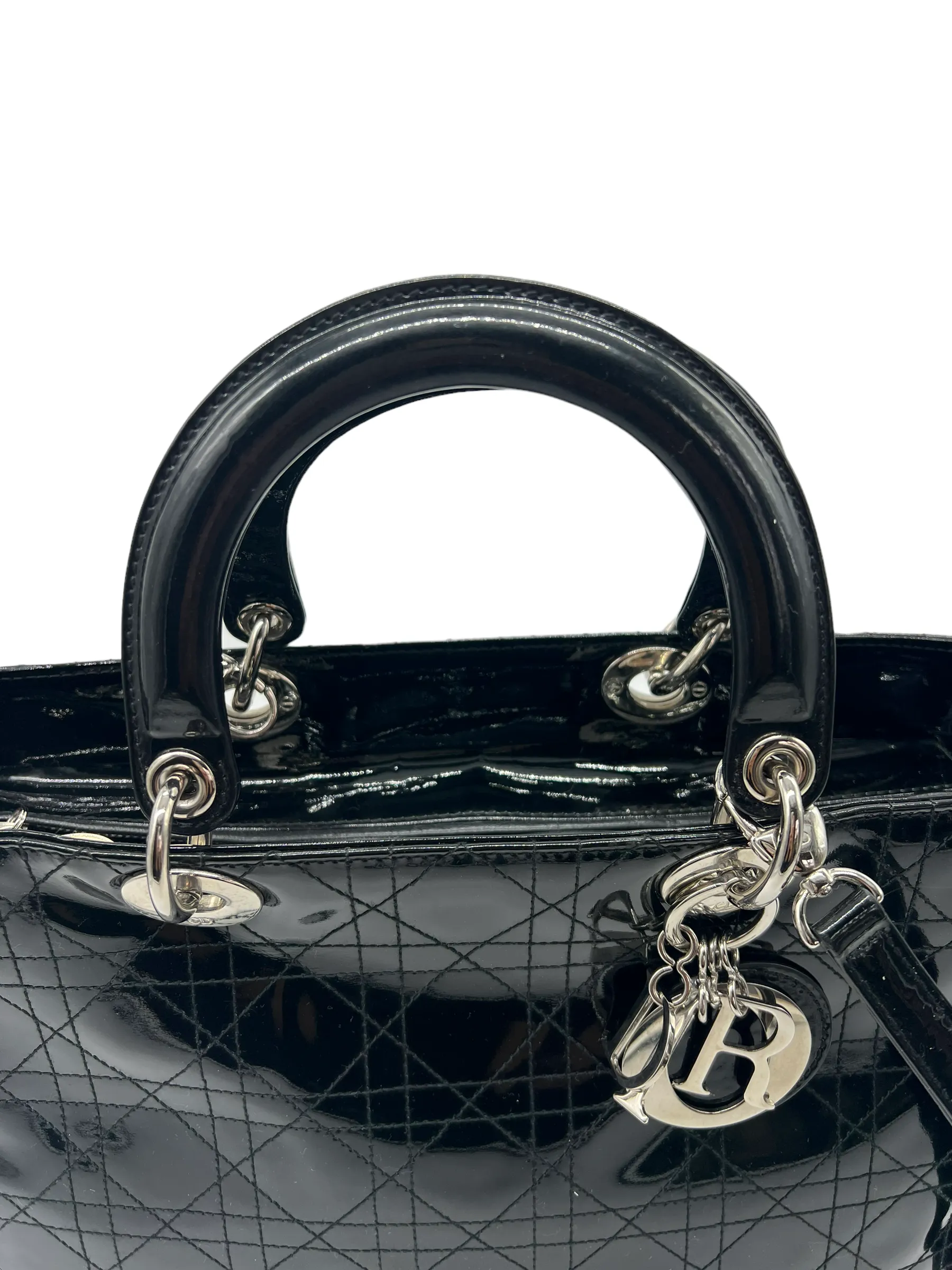 Christian Dior Black Patent Large Lady Dior Tote