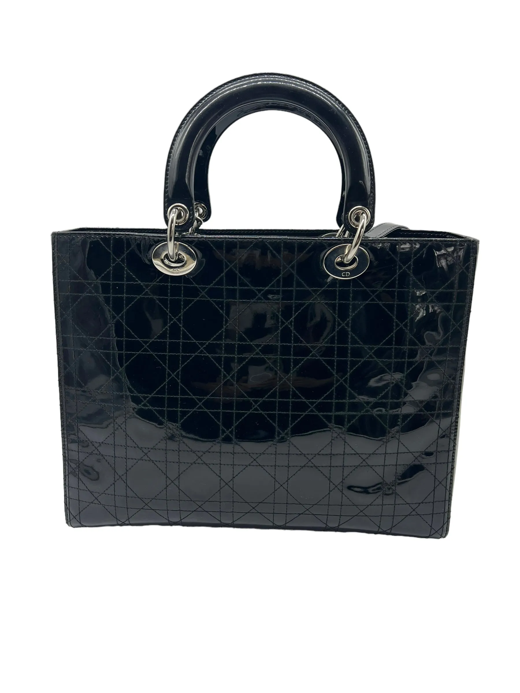 Christian Dior Black Patent Large Lady Dior Tote