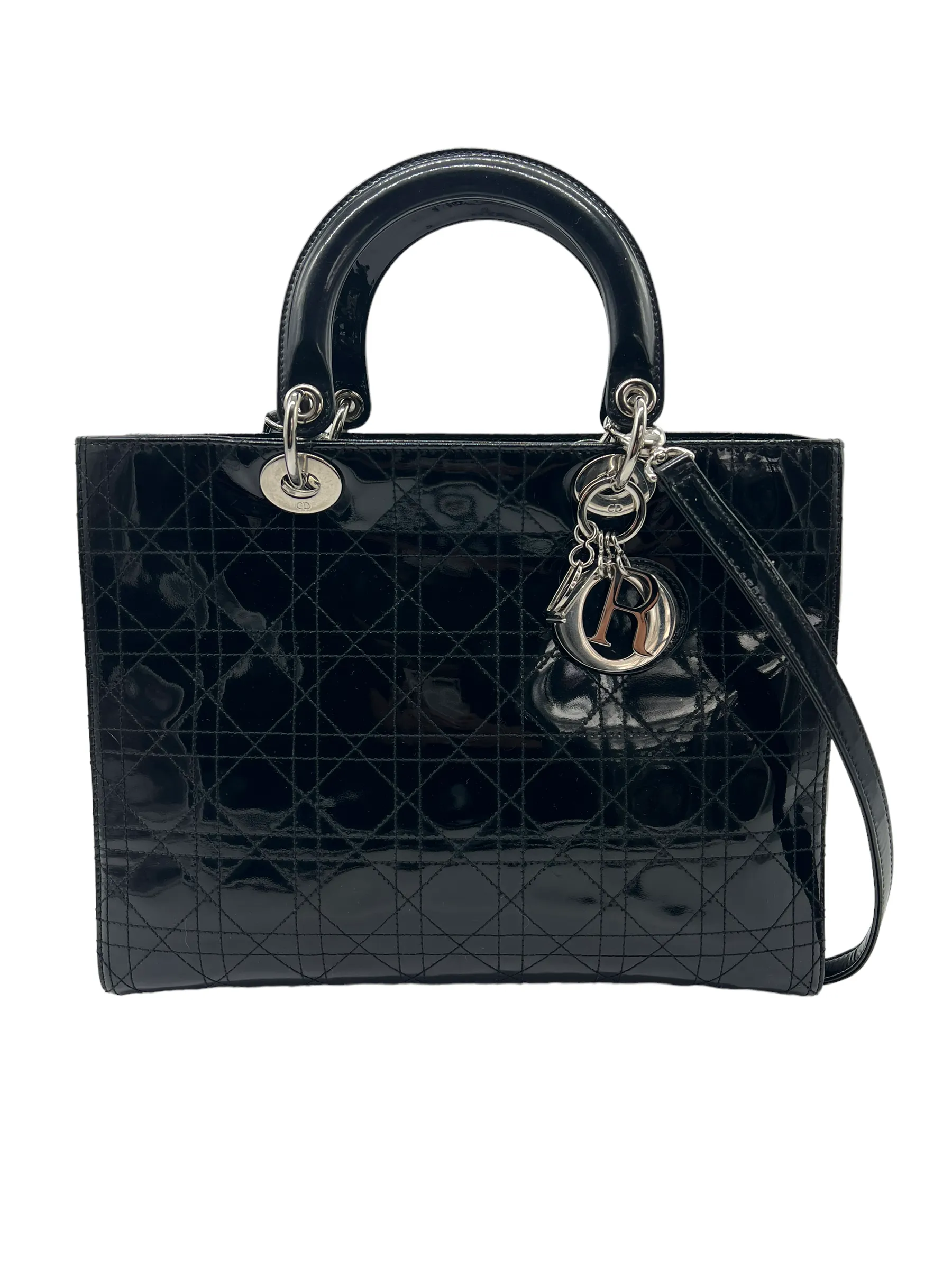 Christian Dior Black Patent Large Lady Dior Tote