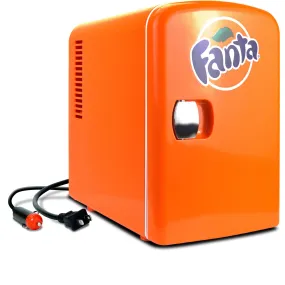 Coca-Cola Fanta 4L Cooler/Warmer w/ 12V DC and 110V AC Cords, 6 Can Portable Mini Fridge, Personal Travel Refrigerator for Snacks Lunch Drinks Cosmetics, Desk Home Office Dorm, Orange