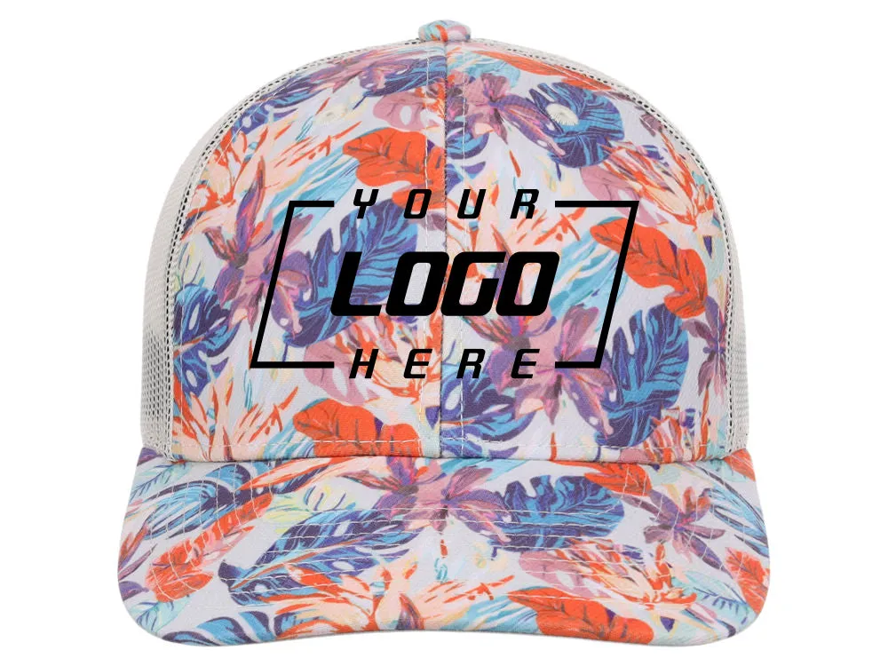 Crowns By Lids Tropical Trucker Cap - Ivory/Blue/Orange