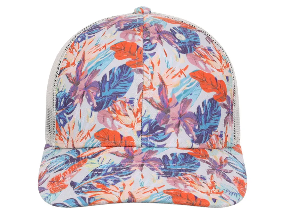 Crowns By Lids Tropical Trucker Cap - Ivory/Blue/Orange