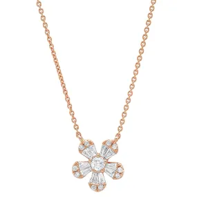 Diamond Baguette Flower Pendant Necklace