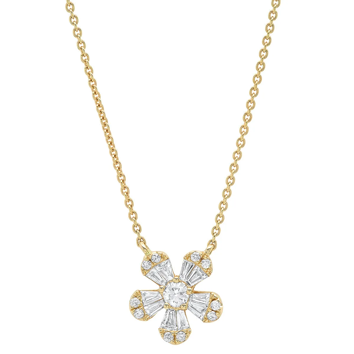 Diamond Baguette Flower Pendant Necklace