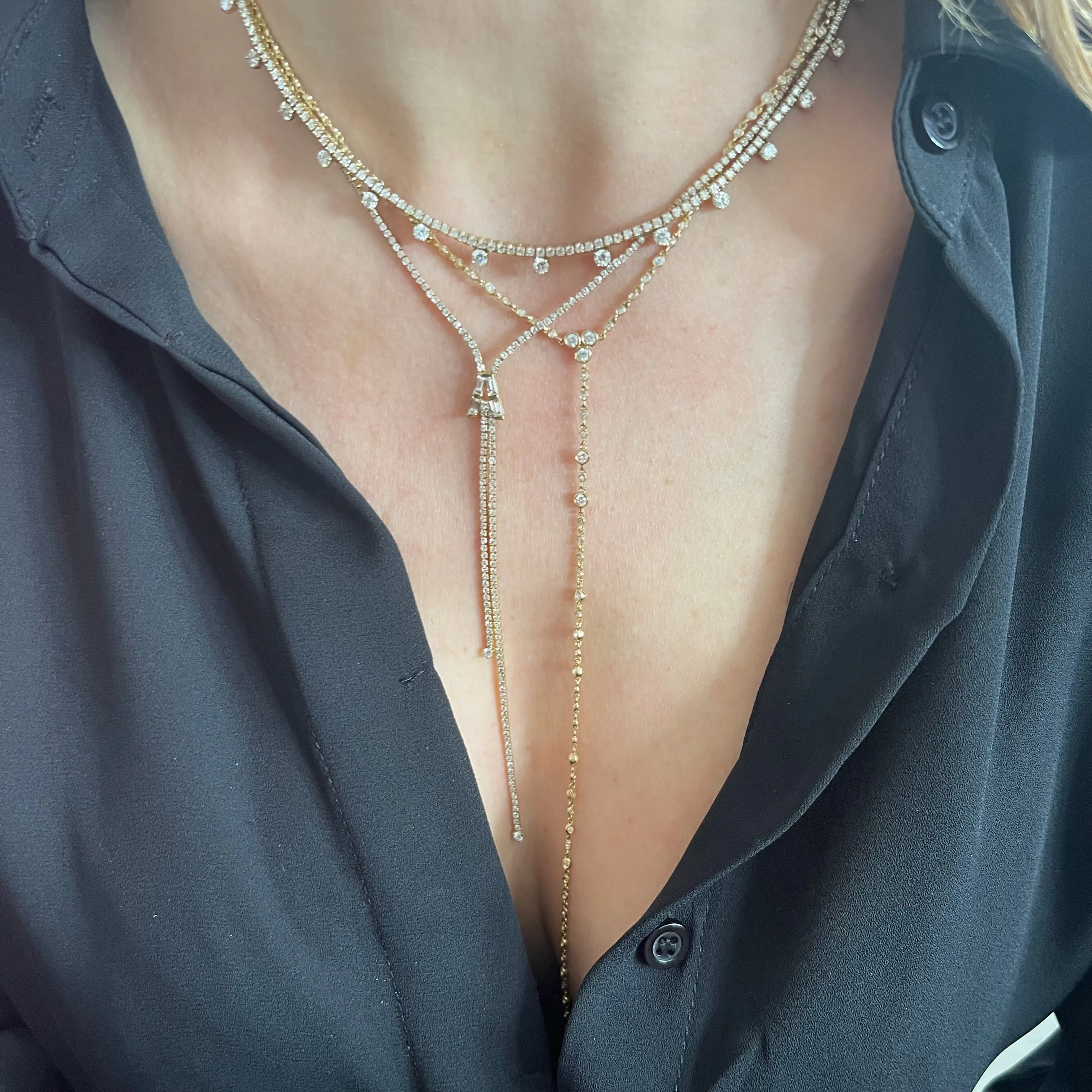 Diamond Tennis Necklace with Perfect Round Diamond Accents