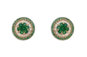 Earrings 18kt Gold Center-Border Emeralds & Diamonds Pizza