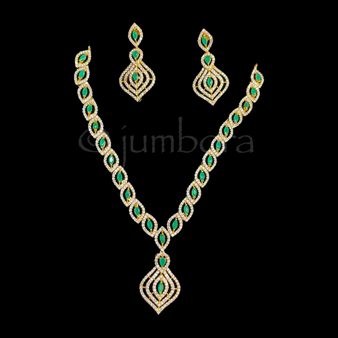 Emerald Green and White AD Zircon (CZ) Necklace set