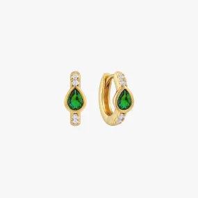 Emerald Teardrop Huggie Hoop Earrings