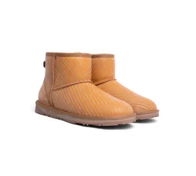 EVERAU® UGG Boots Sheepskin Wool Yellow Diagonal Stripe Print Mini Classic Suede EU41