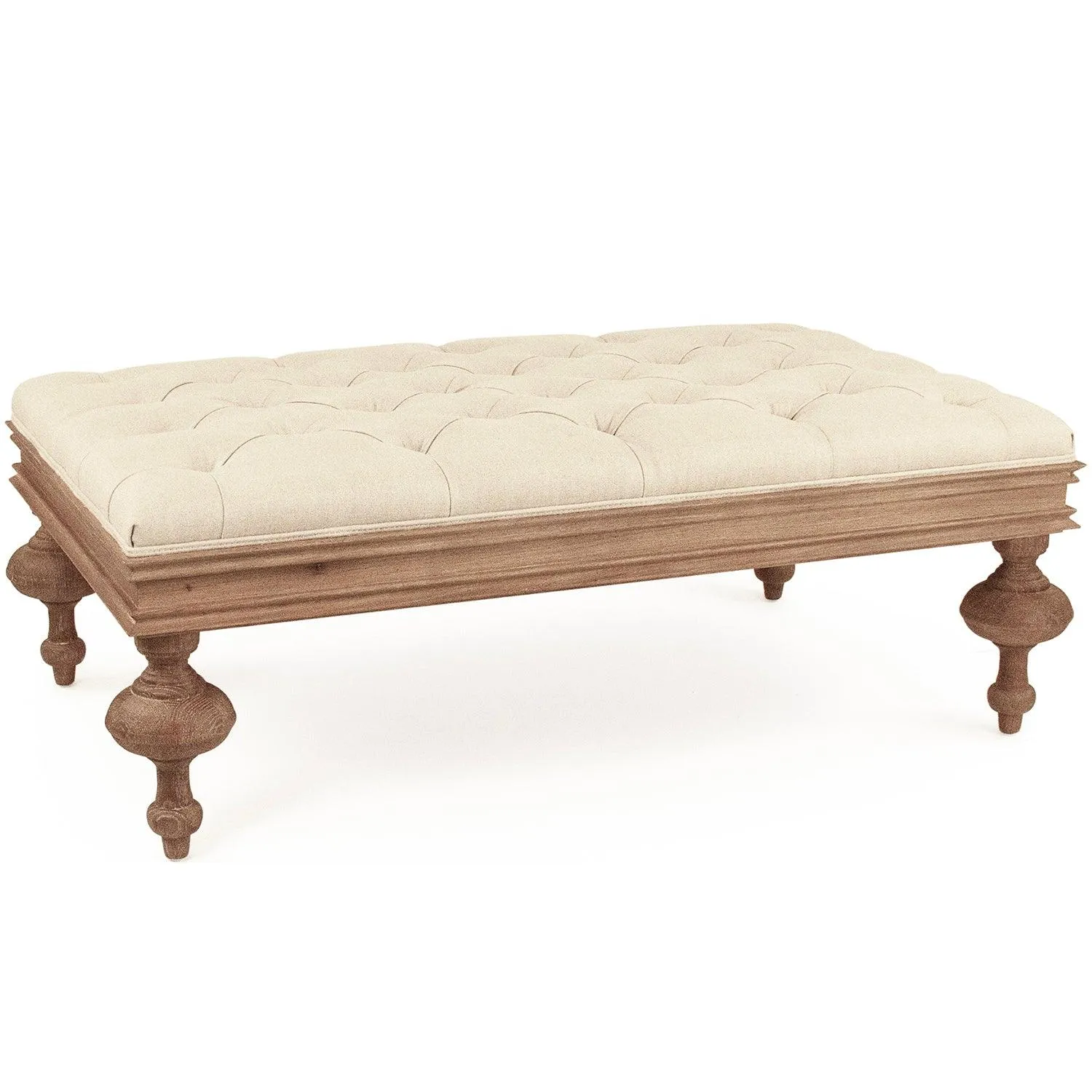 Farmhouse Tufted Oak Ottoman