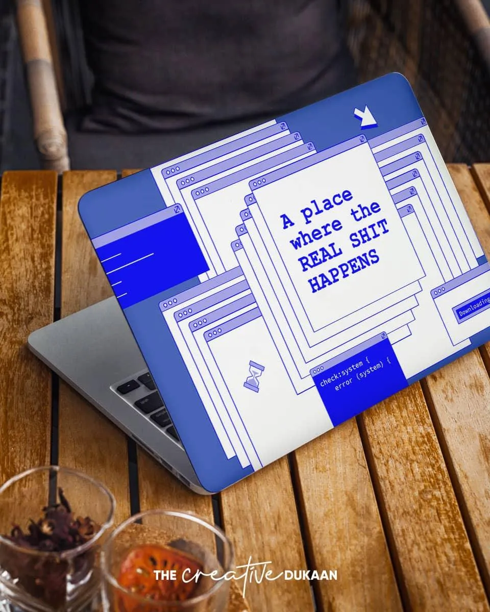 Funny Text With Real Shit Happens Blue Colour Laptop Skin