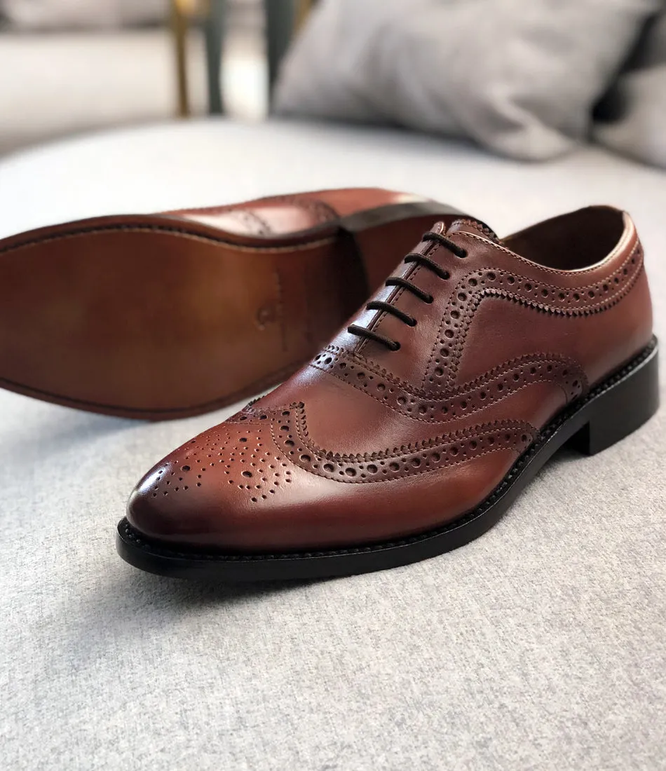 Goodyear Welted - Full Brogue Oxfords - Cognac