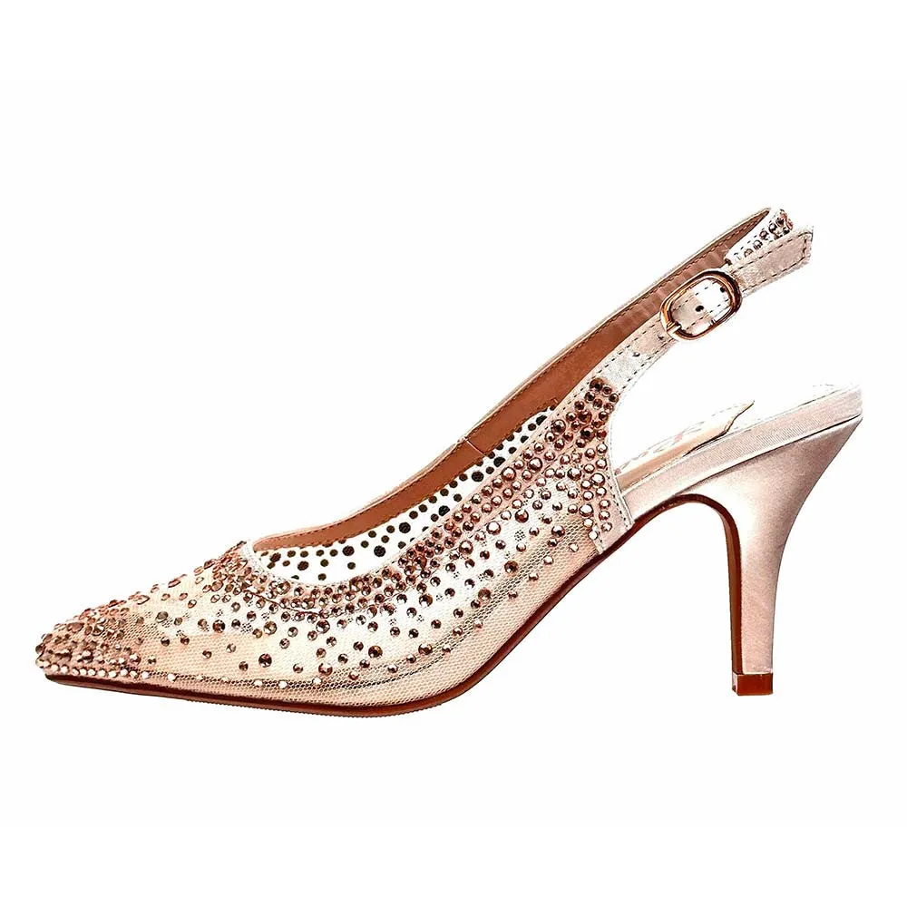 Lady Couture Lola Champagne Embellished Pointed Toe Slingback Pump with 3" Heel