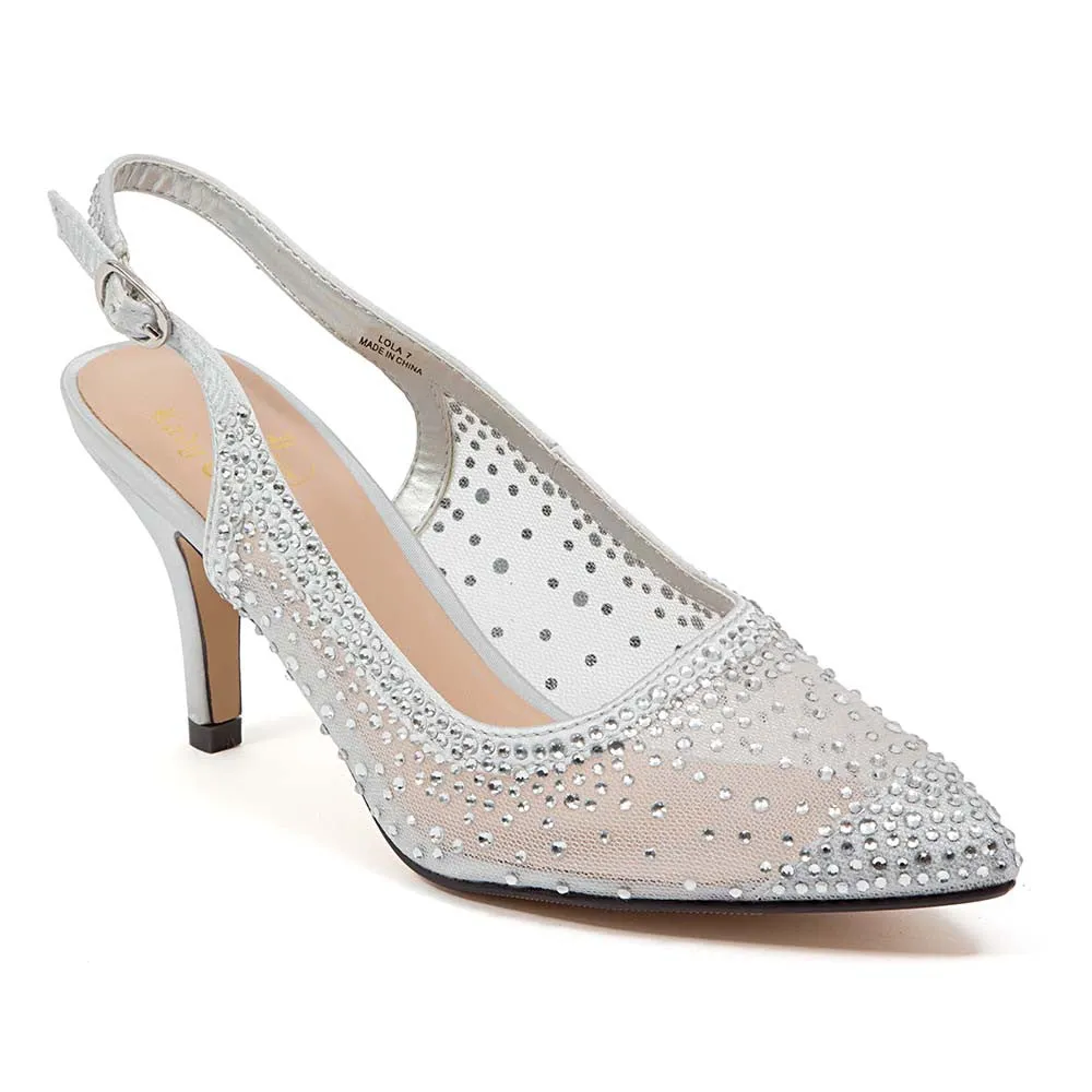 Lady Couture Lola Silver Embellished Pointed Toe Slingback Pump with 3" Heel"