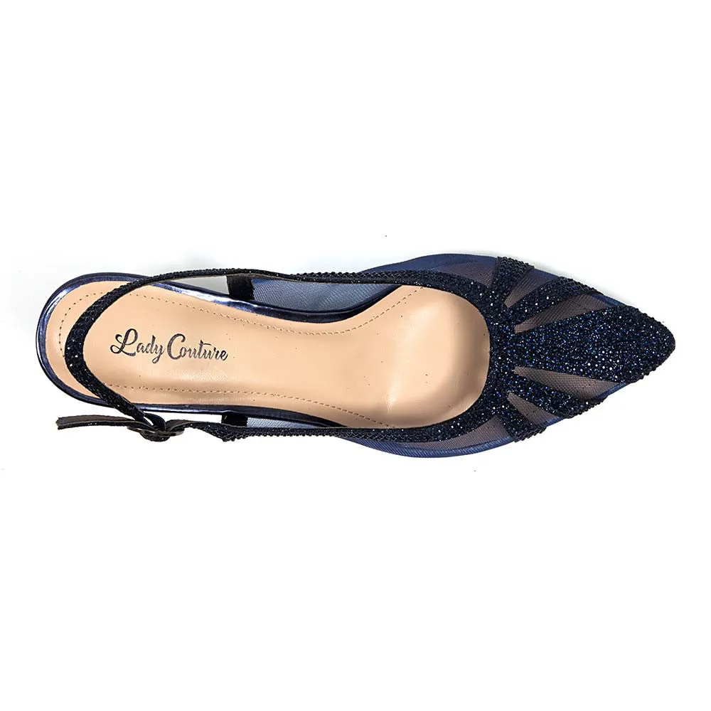 Lady Couture Navy MACY Rhinestone Trimmed Slingback with 2.5" Heel