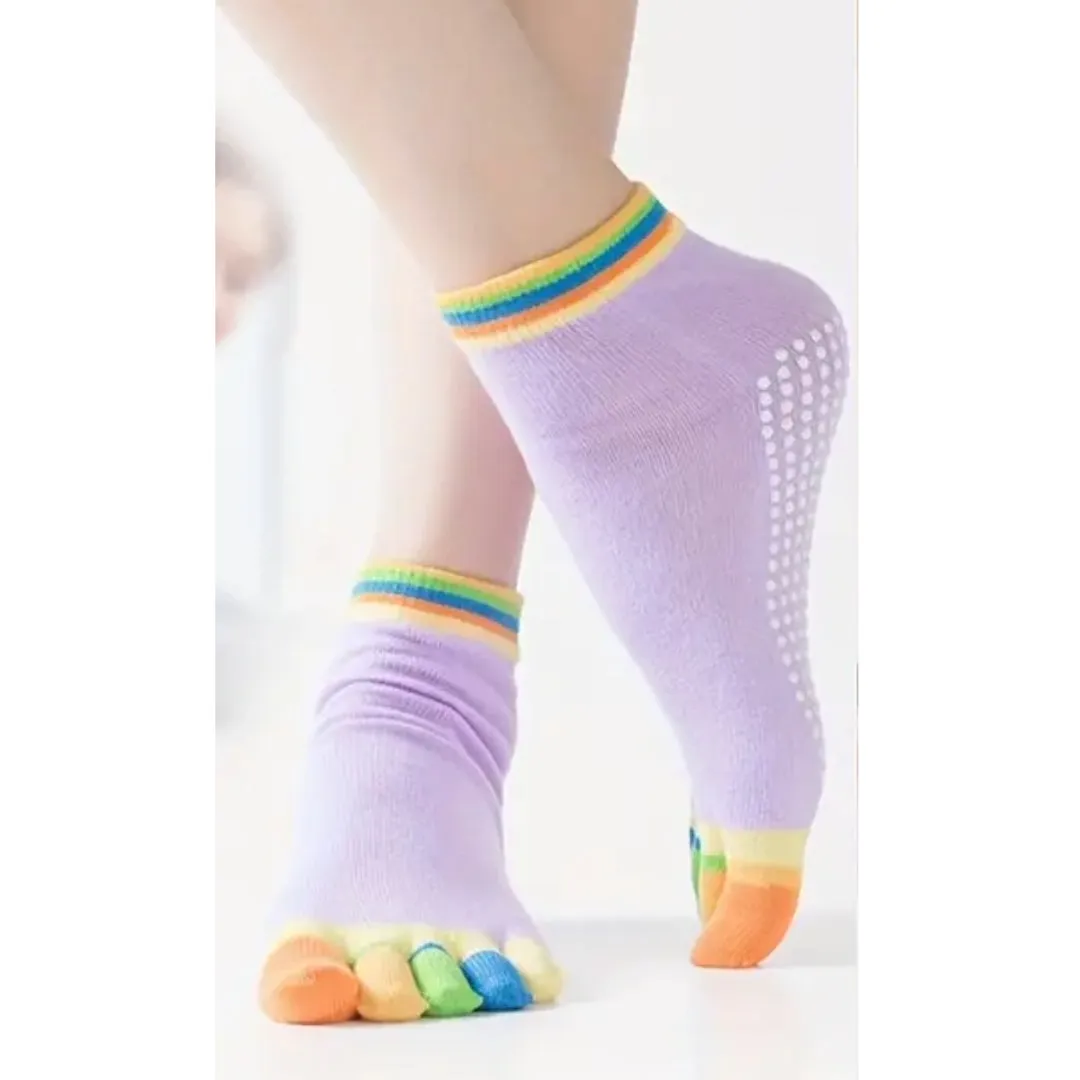 Lilac Yoga Rainbow Toe Socks (Adult Medium - Women's Shoe Sizes 5-10)