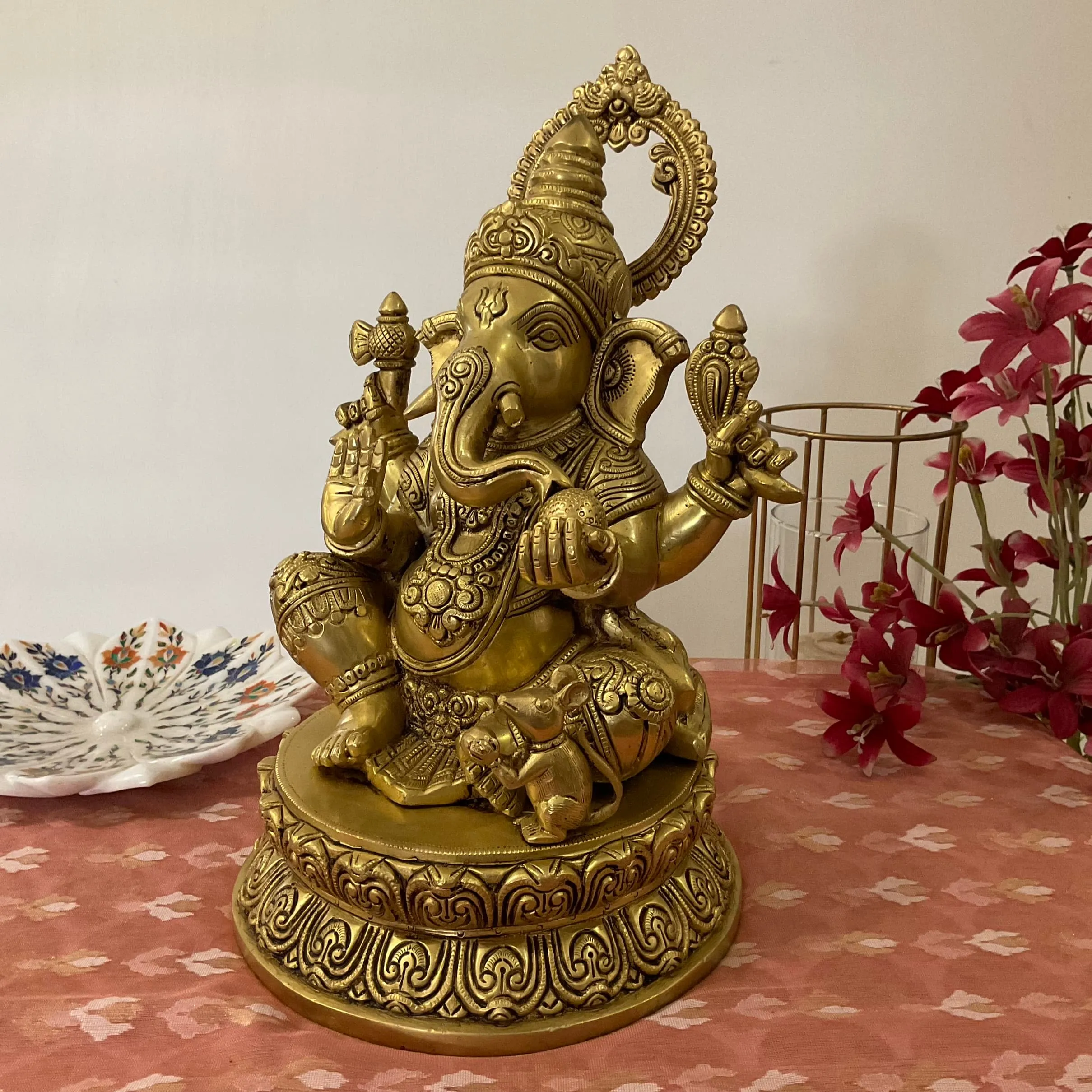 Lord Ganesh Brass Idol - Ganpati Decorative Statue for Home Decor