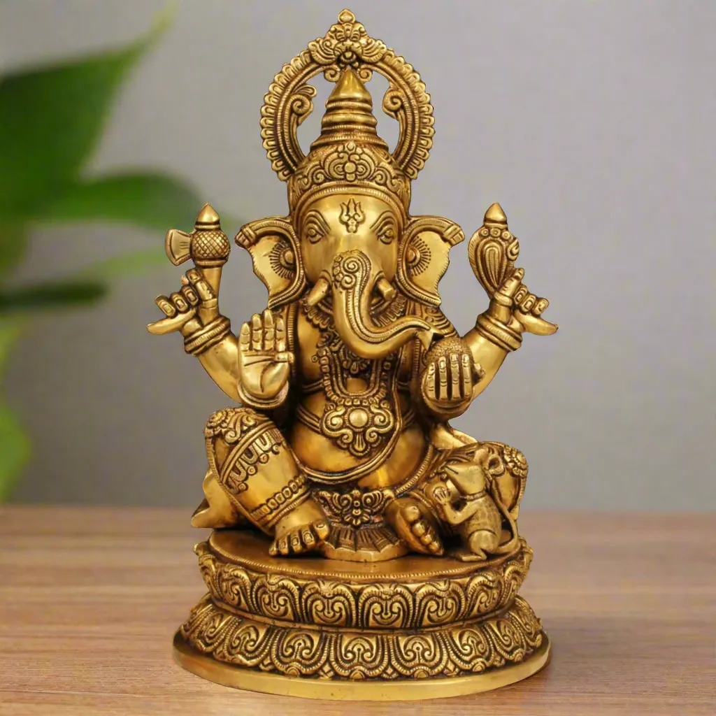 Lord Ganesh Brass Idol - Ganpati Decorative Statue for Home Decor