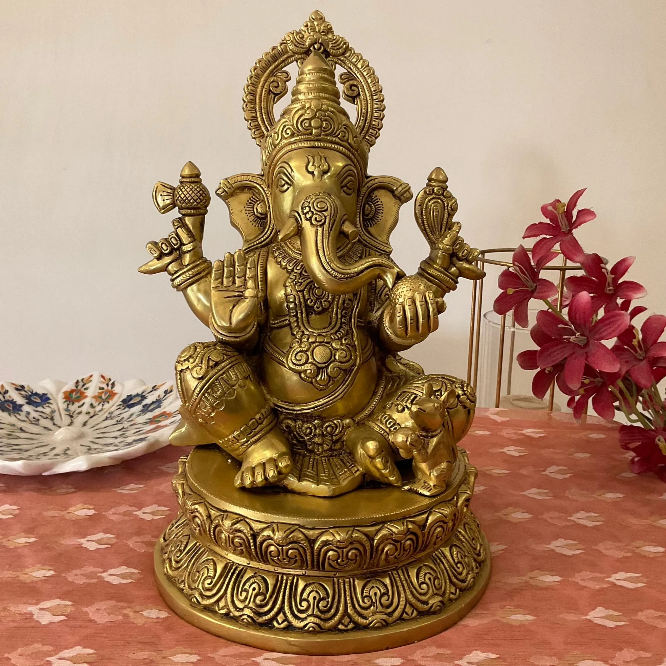 Lord Ganesh Brass Idol - Ganpati Decorative Statue for Home Decor