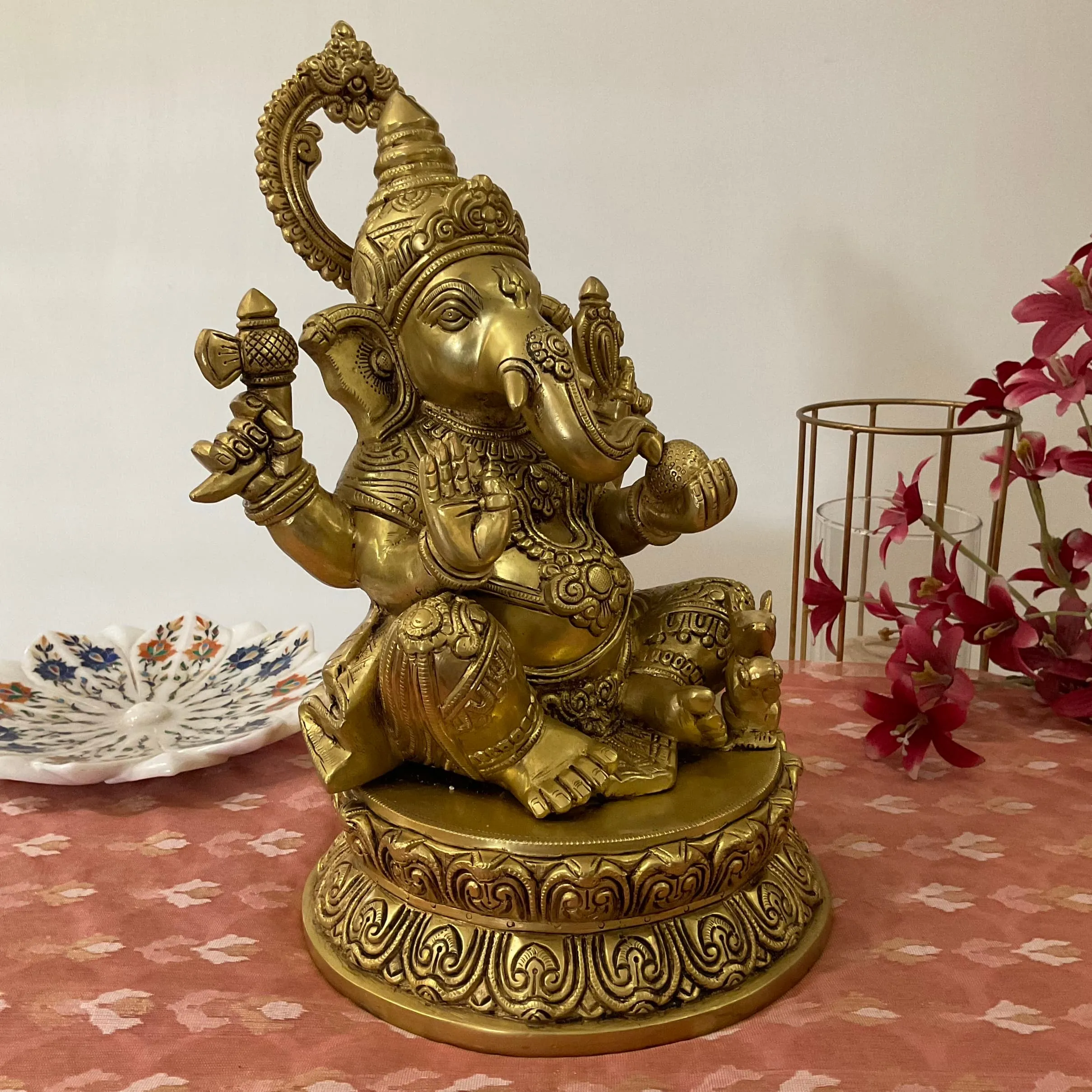 Lord Ganesh Brass Idol - Ganpati Decorative Statue for Home Decor