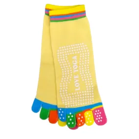 Love Yoga Rainbow Yellow Toe Socks (Adult Medium - Women's Shoe Sizes 5-10)