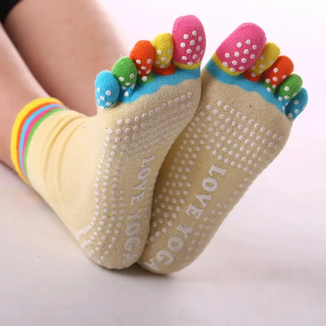 Love Yoga Rainbow Yellow Toe Socks (Adult Medium - Women's Shoe Sizes 5-10)