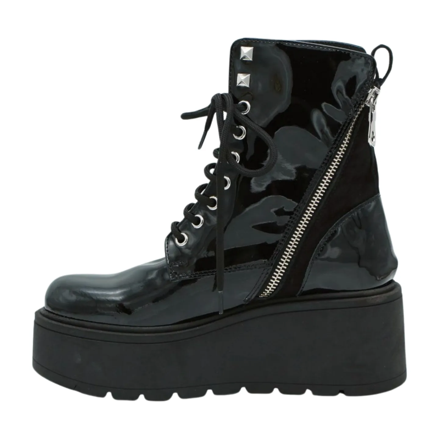 MARCO MOREO Black Patent Lace Up Wedge Ankle Boot G1013