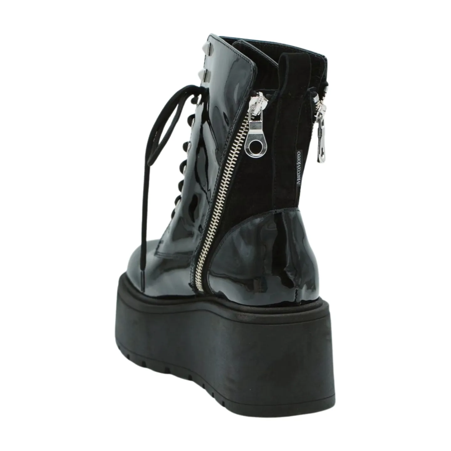 MARCO MOREO Black Patent Lace Up Wedge Ankle Boot G1013