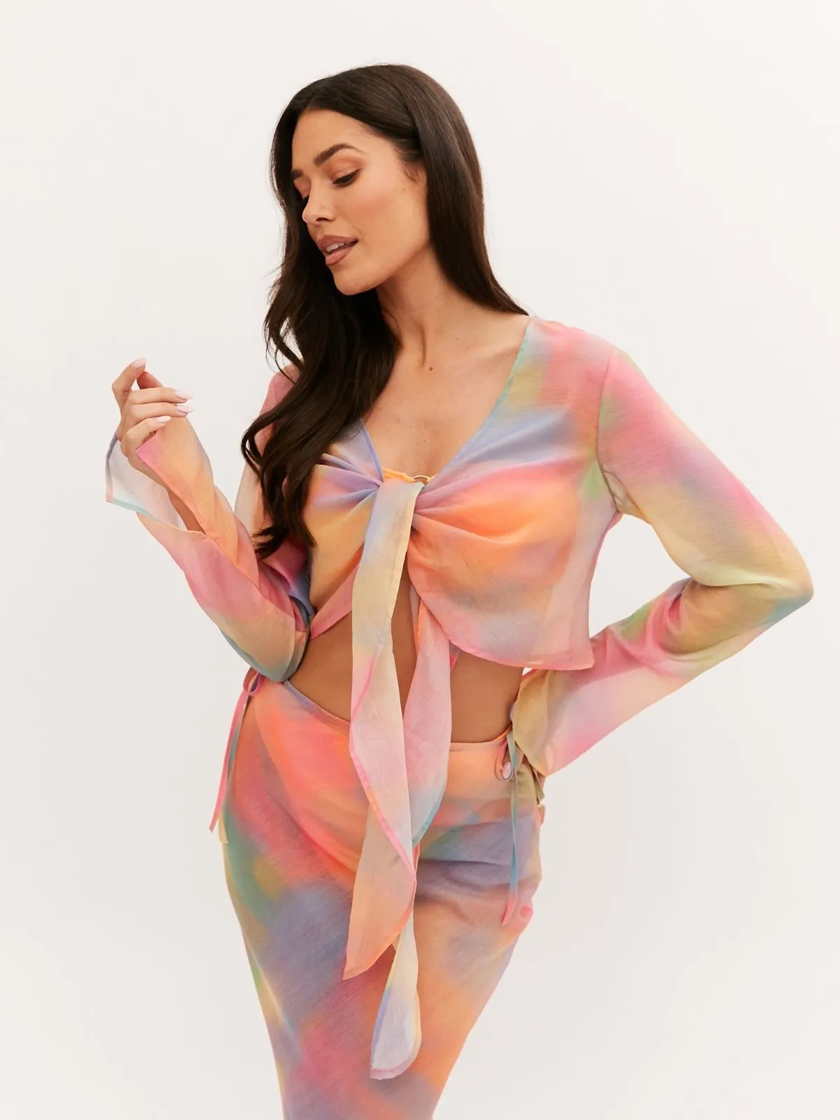 Miley Tie Front Sheer Beach Top / Pastel Ombre