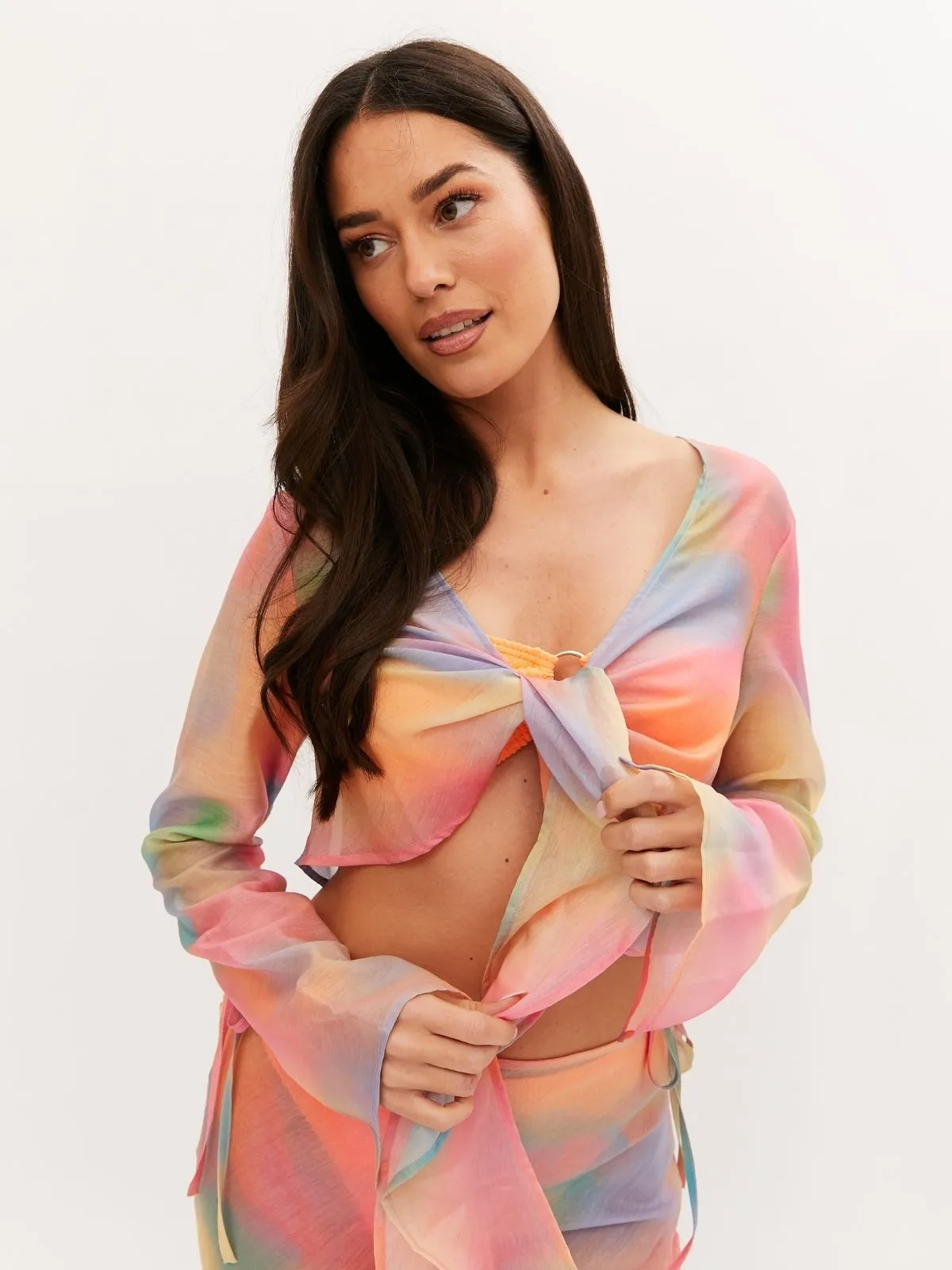 Miley Tie Front Sheer Beach Top / Pastel Ombre