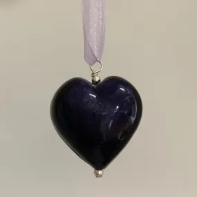 Necklace with purple velvet Murano glass large heart pendant on organza ribbon