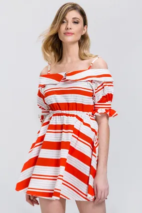 Orange Stripe Boat Collar Mini Dress