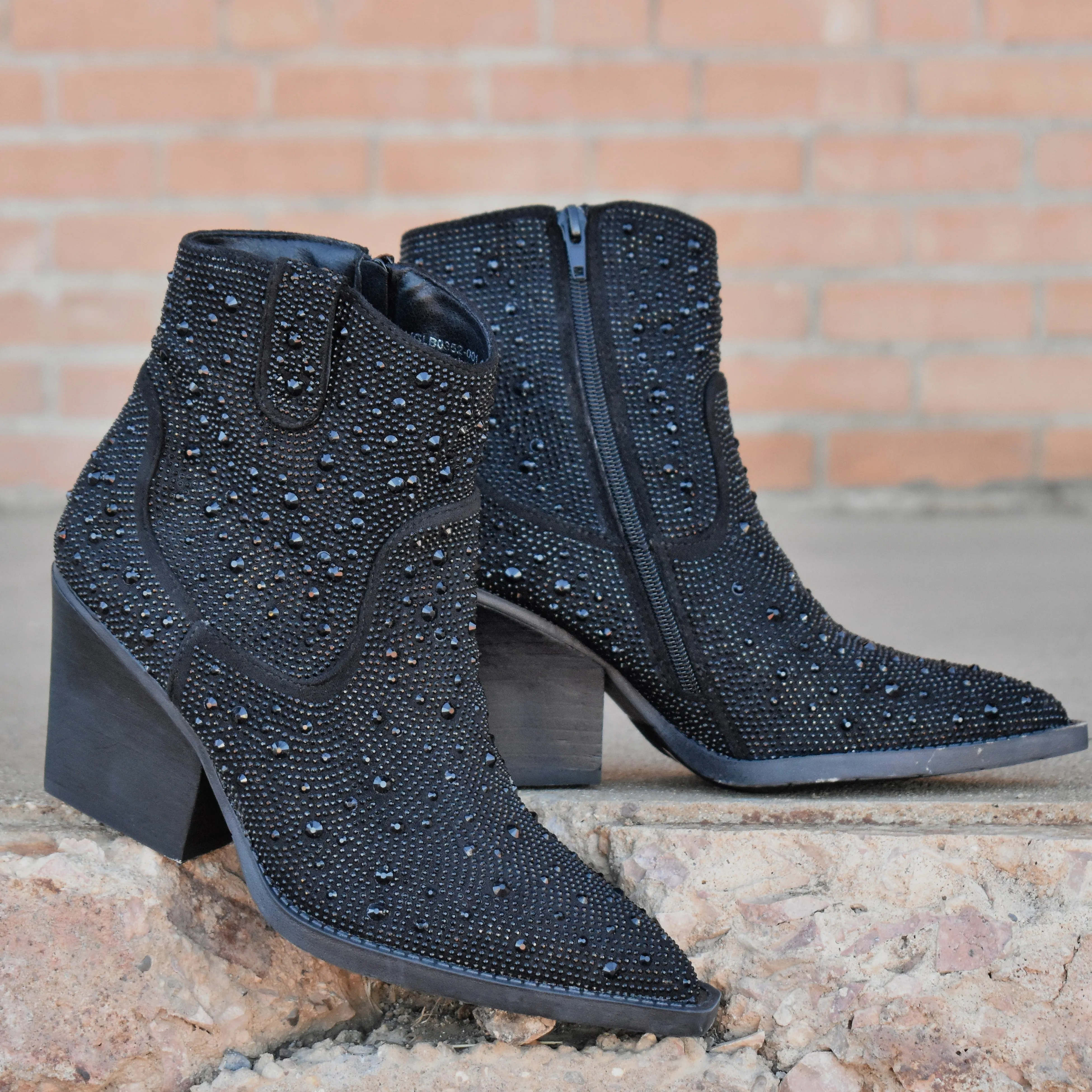 "Kady" Black Rhinestone Booties