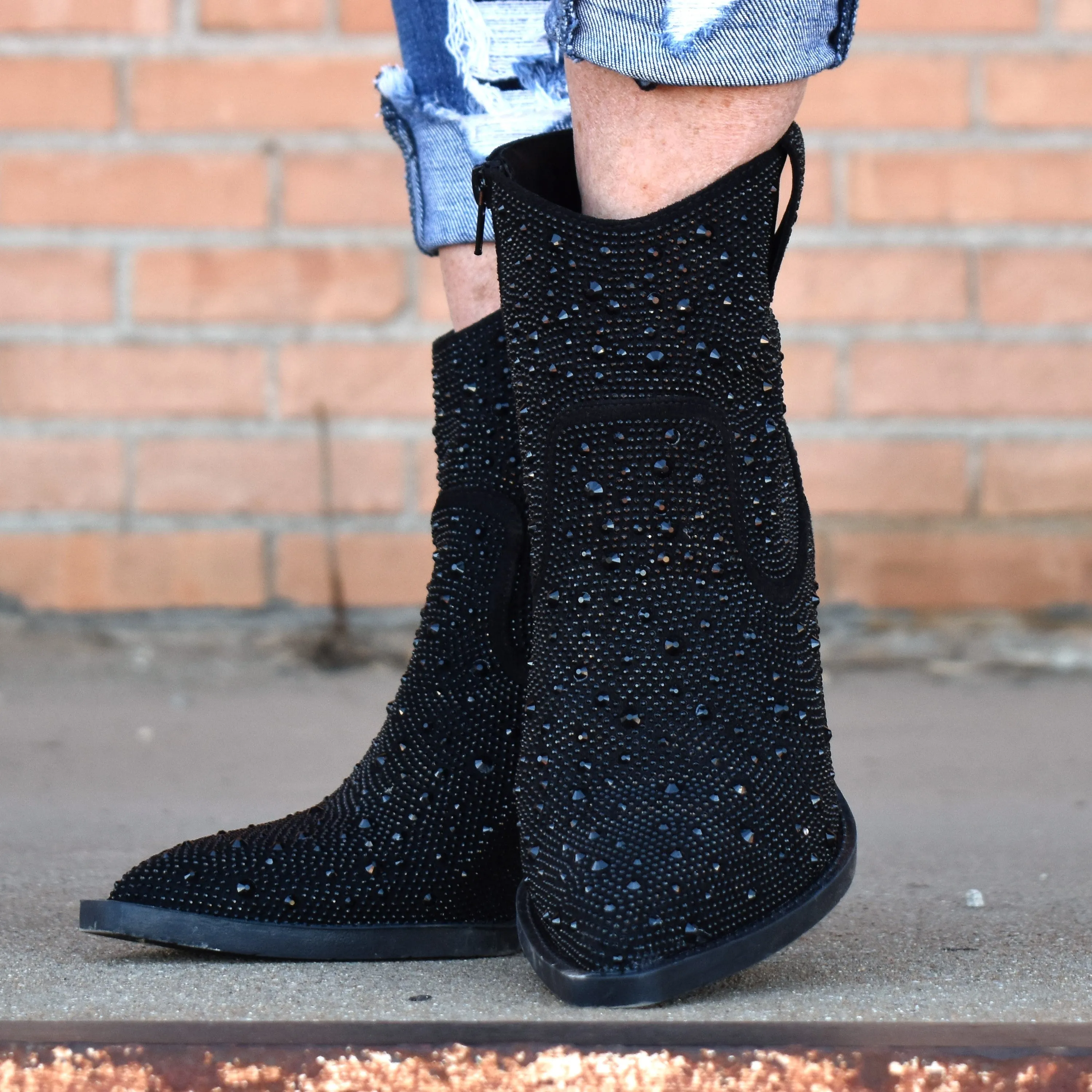 "Kady" Black Rhinestone Booties