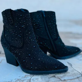 "Kady" Black Rhinestone Booties