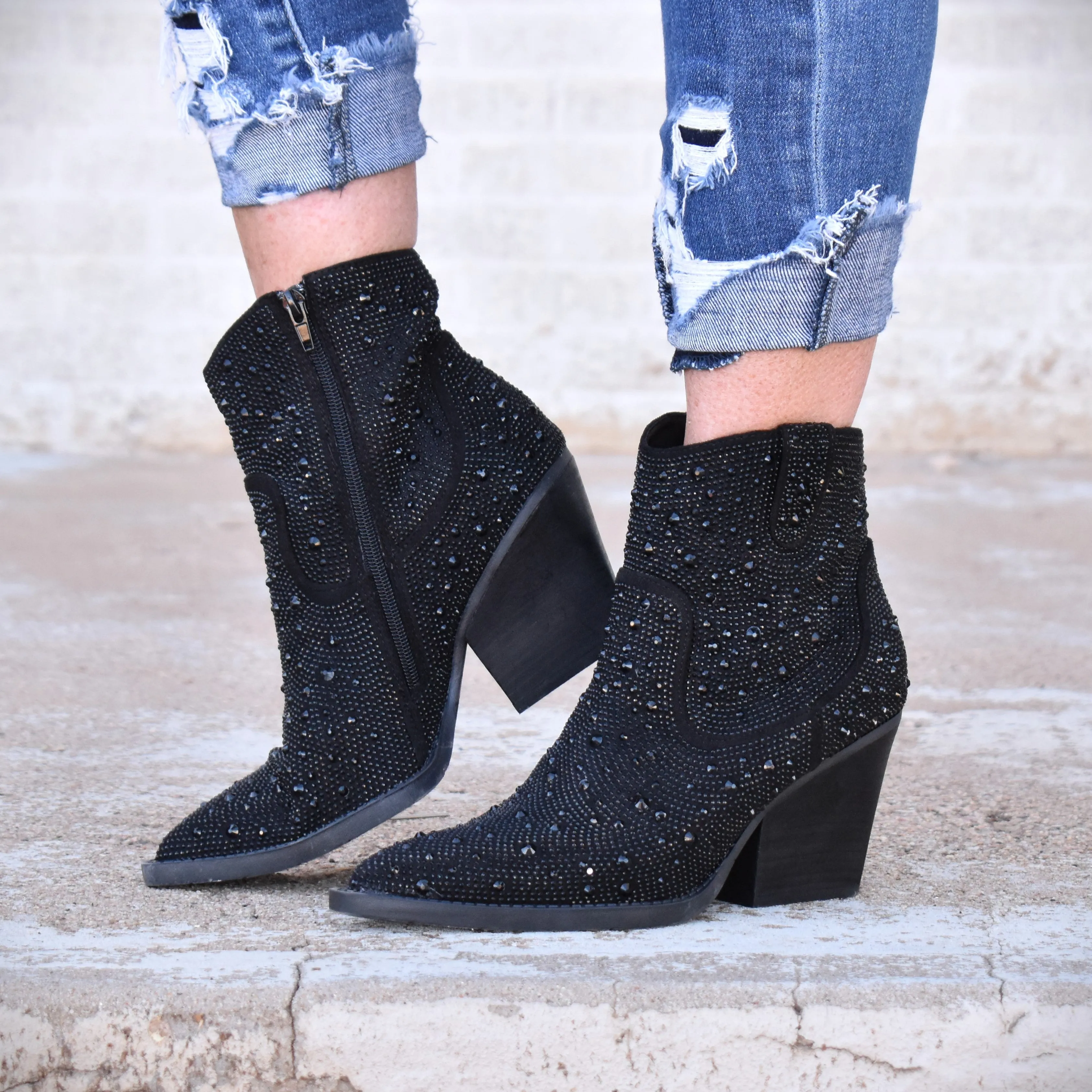 "Kady" Black Rhinestone Booties